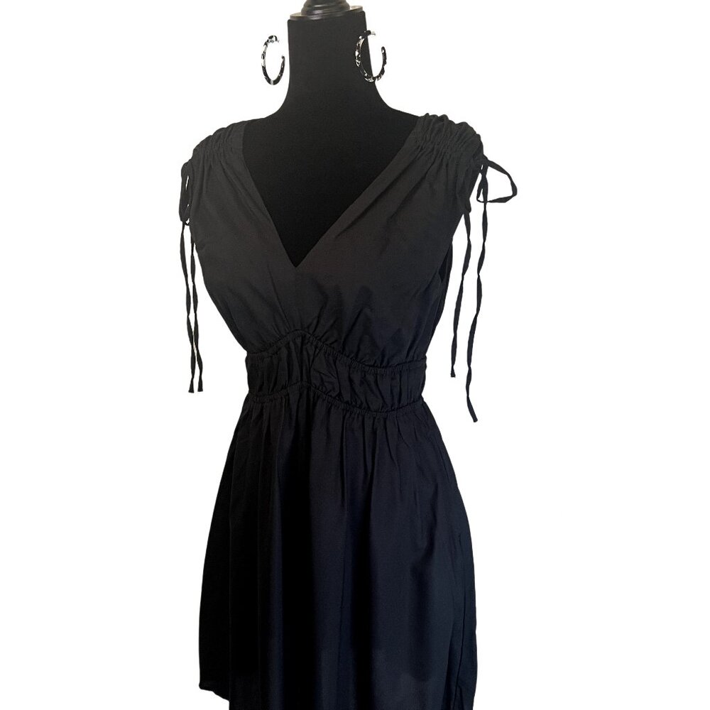 Time and Tru Black Summer Spring Dress Tie Accents Elastic Waist Midi Medium